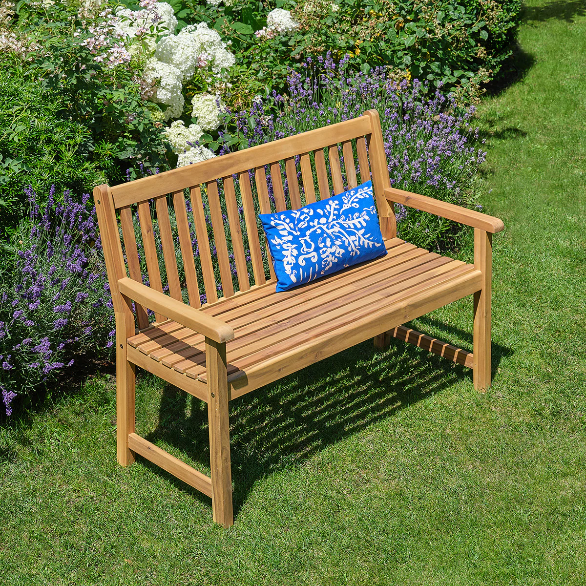 Banco de jardín de madera maciza de acacia aceitada, 120 cm - Image 3