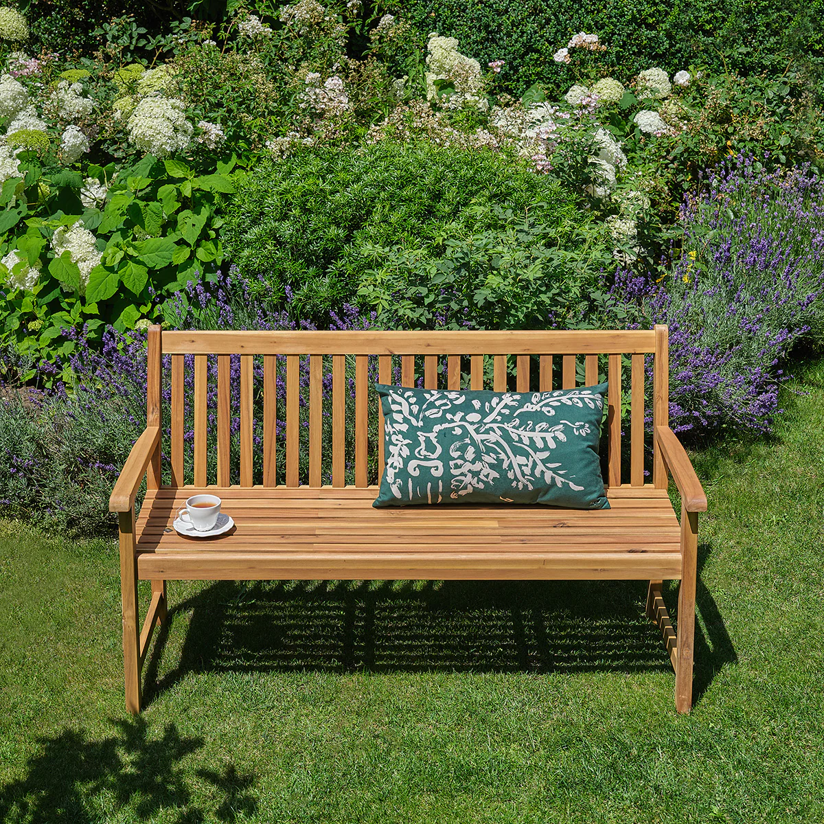 Banco de jardín de madera maciza de acacia aceitada, 150 cm - Image 3