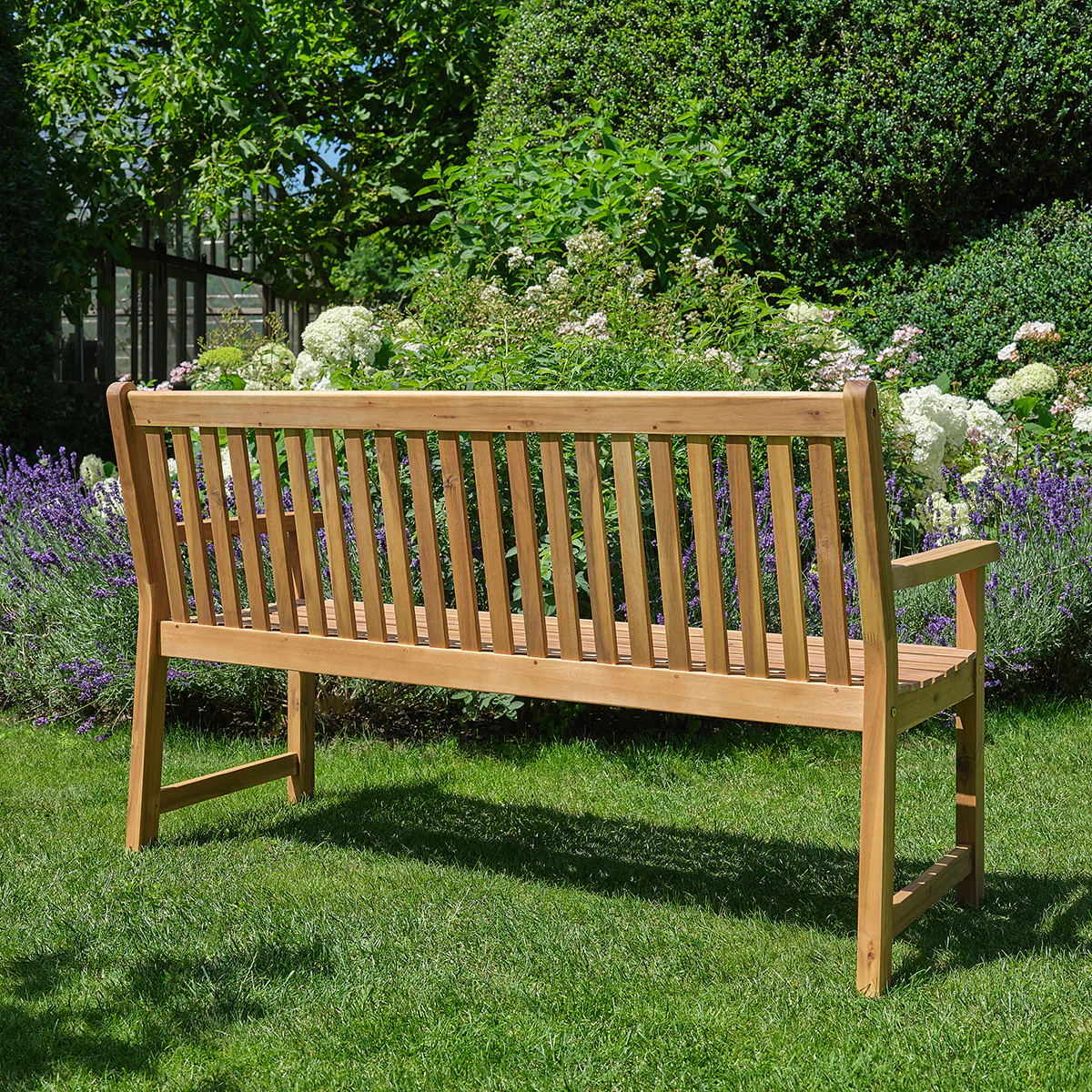 Banco de jardín de madera maciza de acacia aceitada, 150 cm - Image 4
