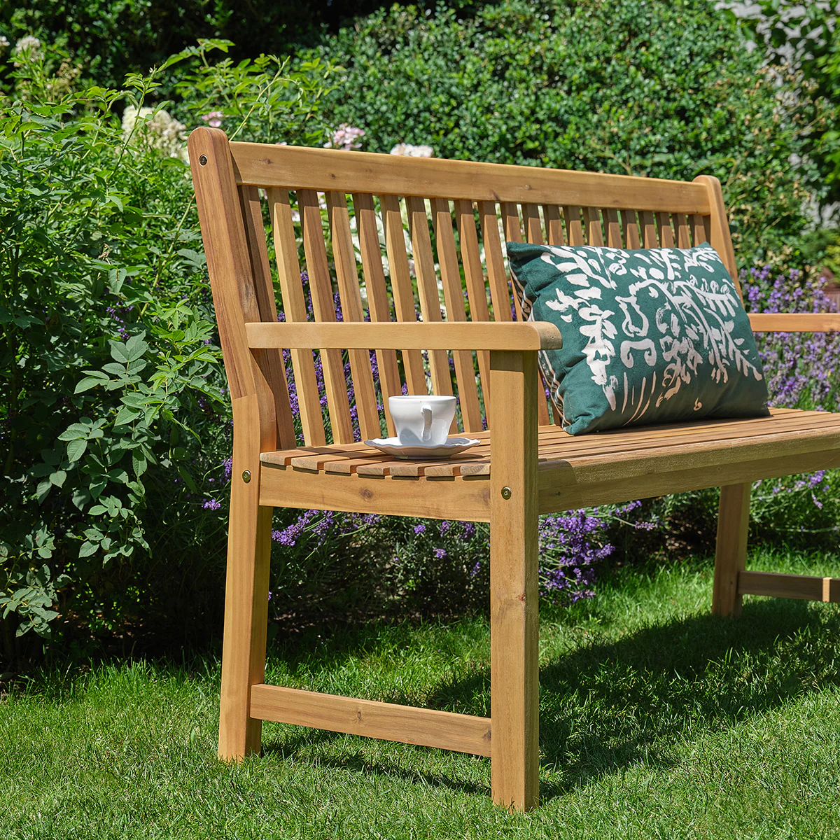 Banco de jardín de madera maciza de acacia aceitada, 150 cm - Image 5