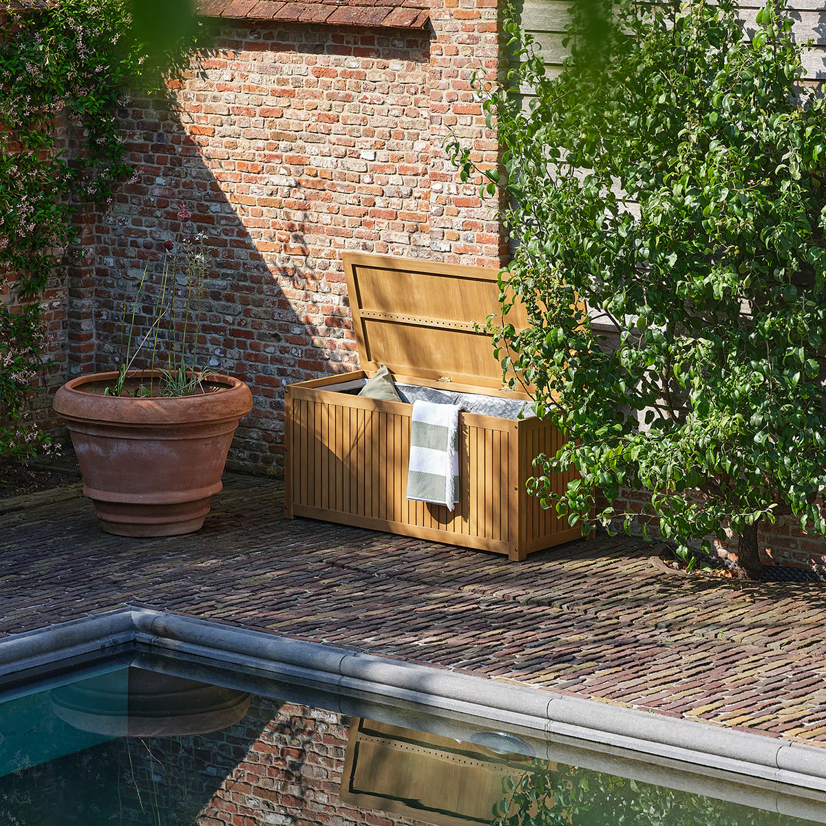 Caja de almacenamiento para jardín de madera maciza de acacia aceitada - Image 3