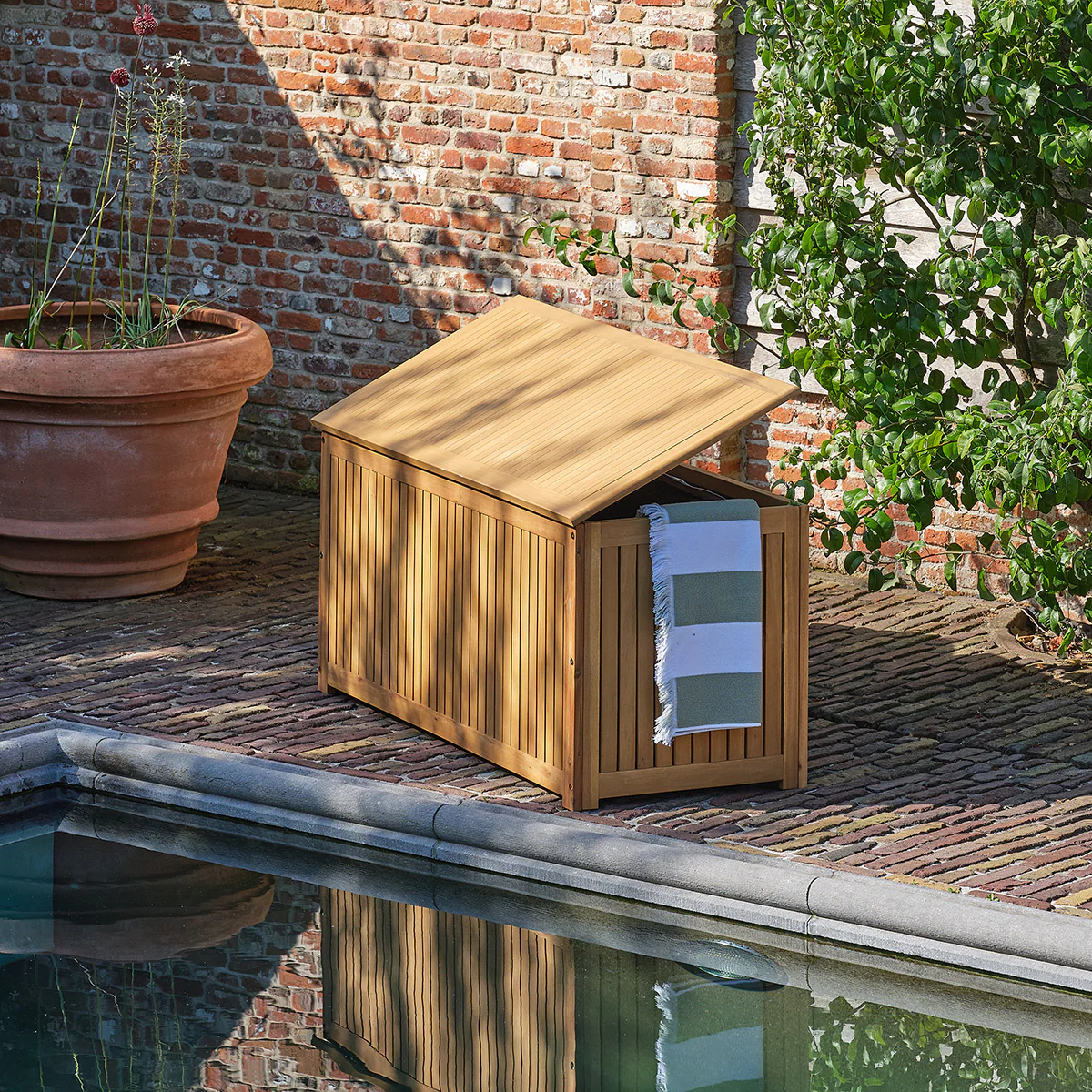 Caja de almacenamiento para jardín de madera maciza de acacia aceitada - Image 4