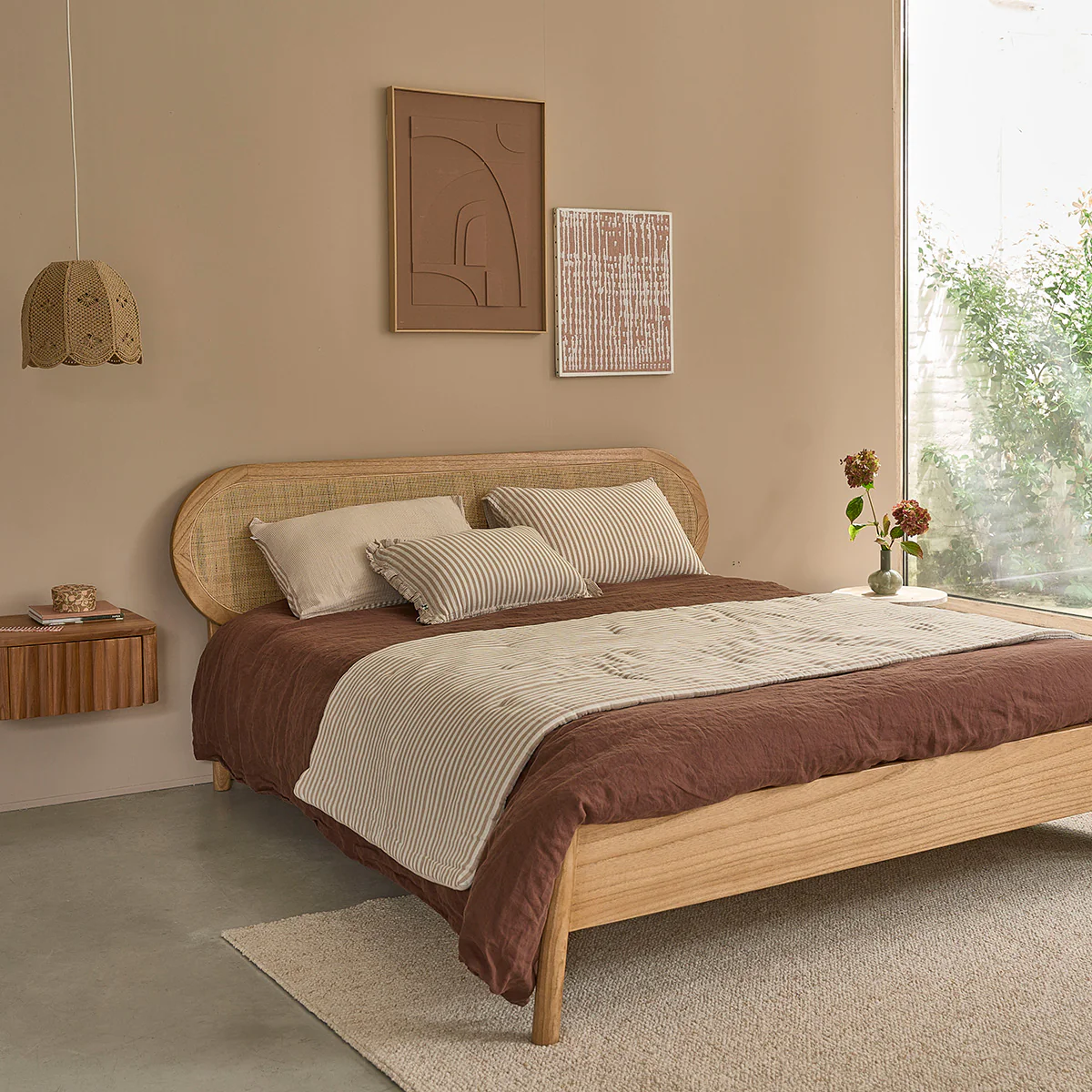 Cama de madera de mindi y rejilla 160 cm con somier - Image 3