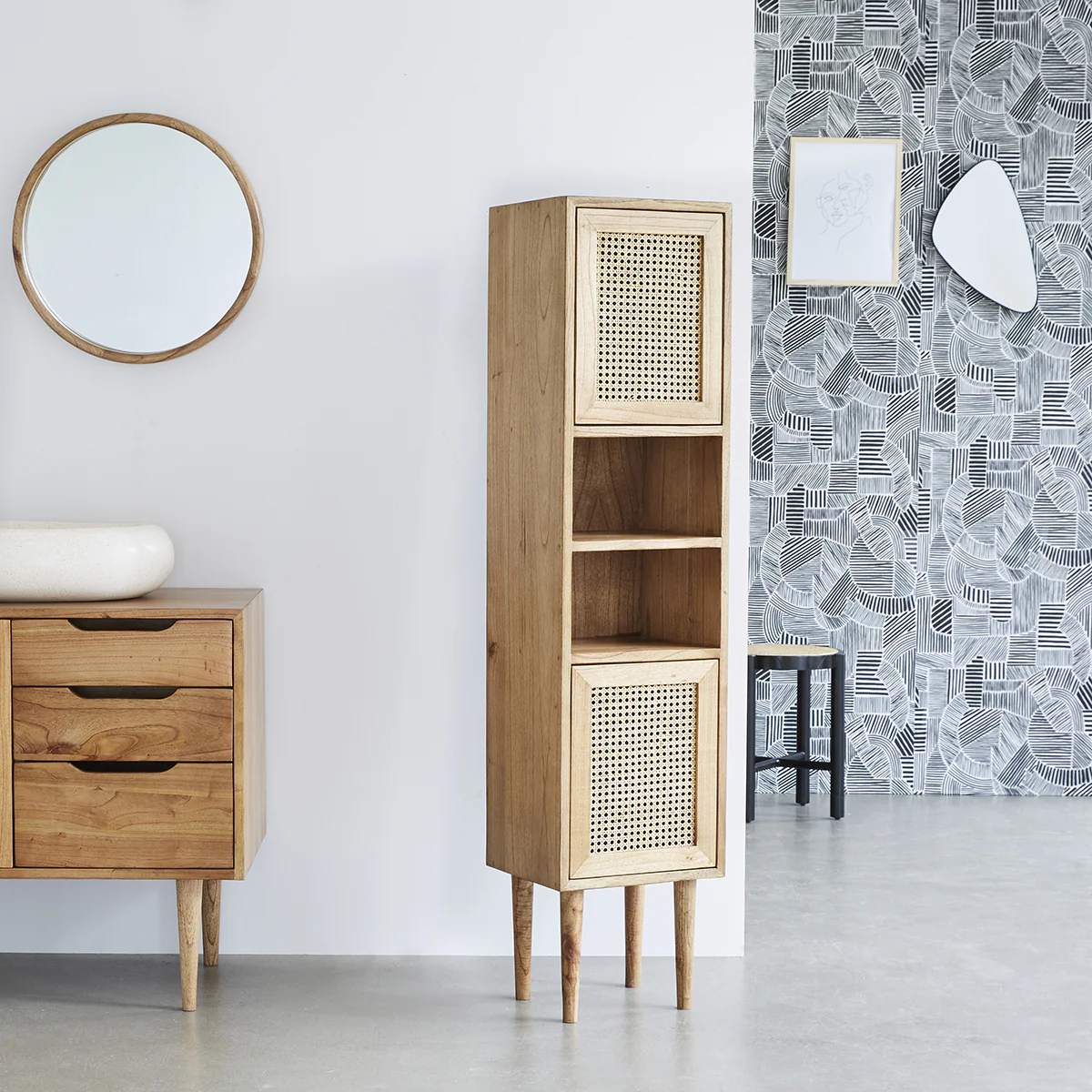 Columna de baño de mindi macizo y rejilla 150 cm - Image 3