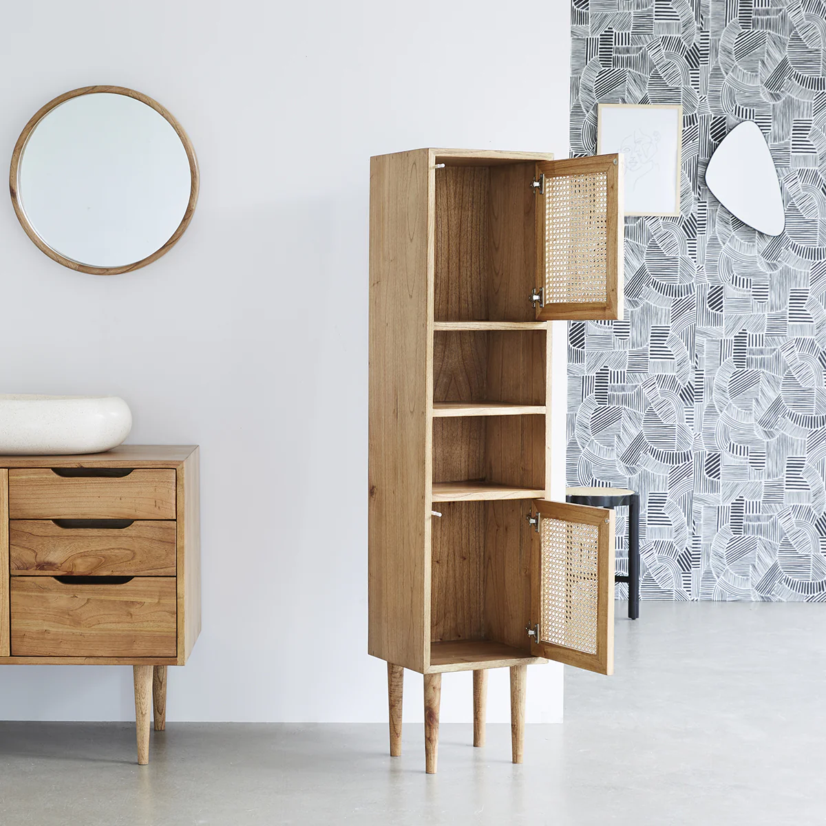 Columna de baño de mindi macizo y rejilla 150 cm - Image 4