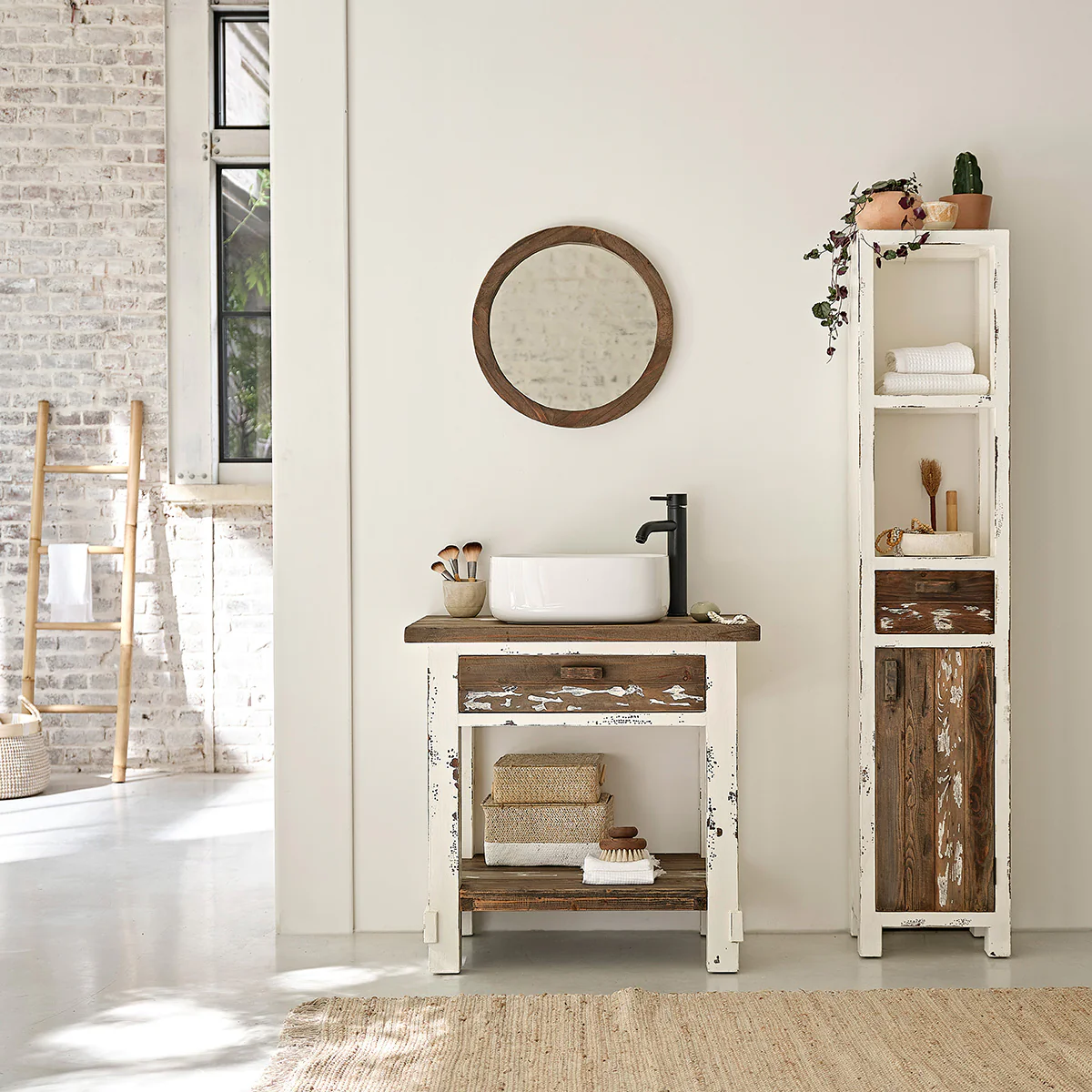 Columna de baño de madera maciza reciclada 170 cm - Image 6