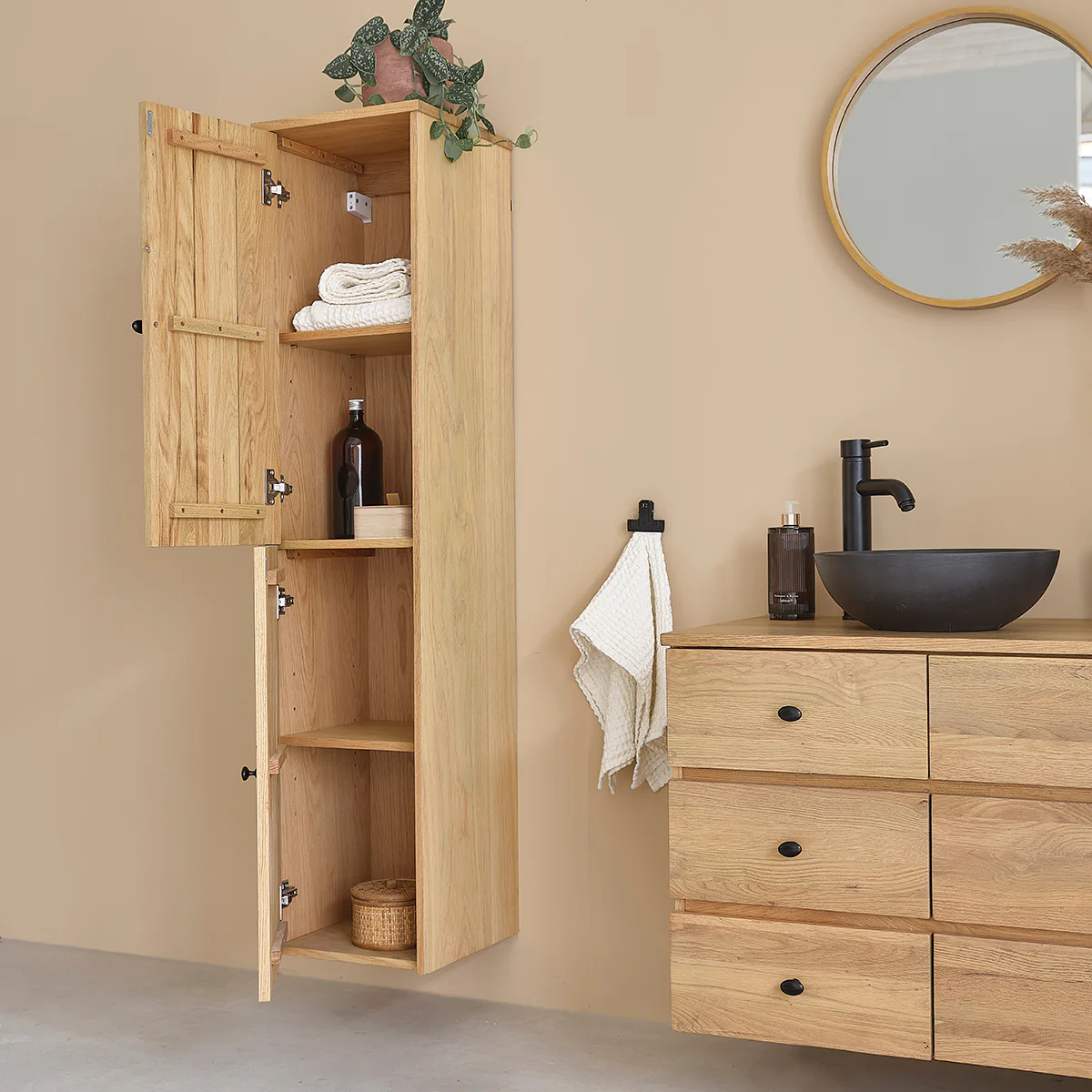 Columna de baño de roble macizo de 150 cm - Image 3