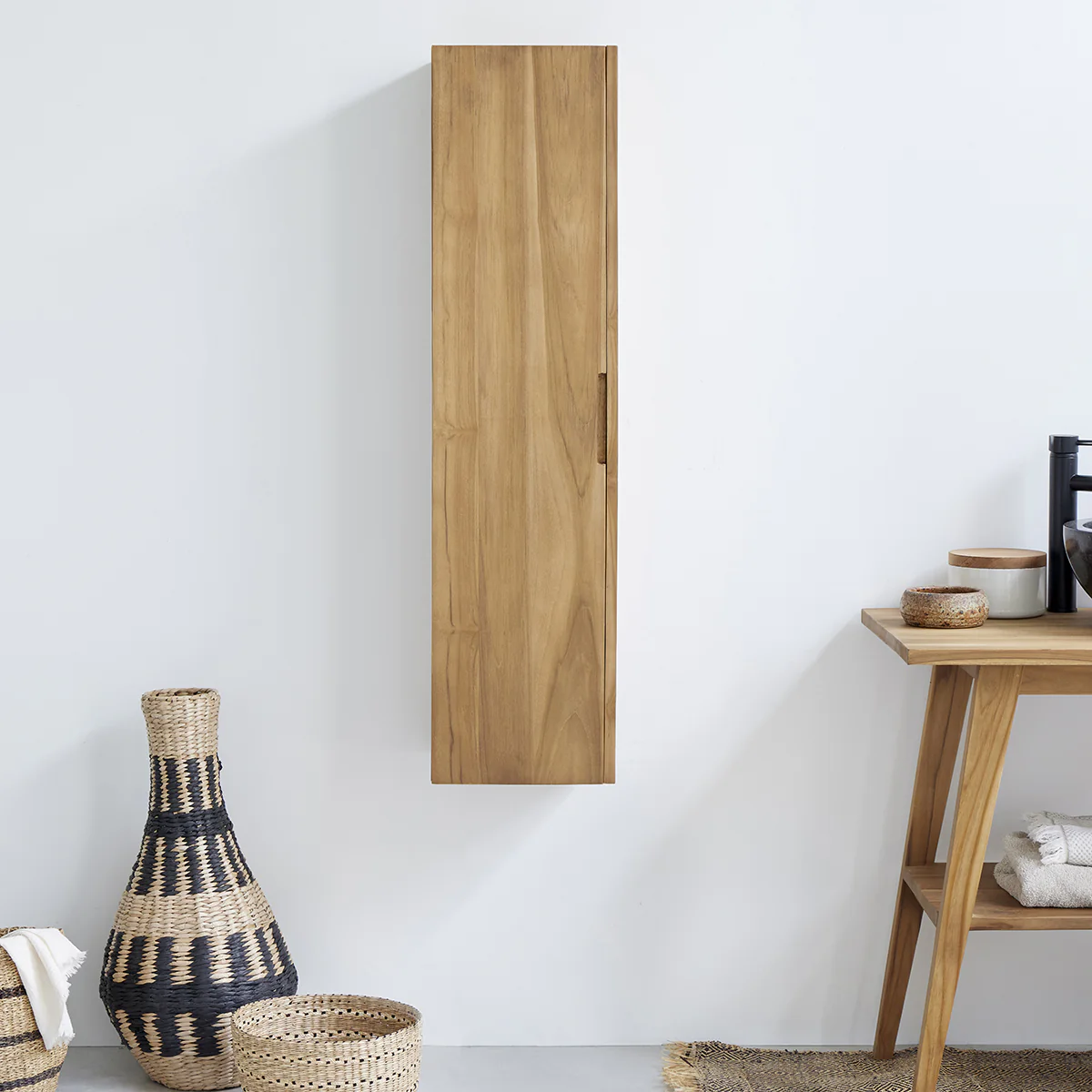 Columna de baño de teca maciza suspendida 120 cm