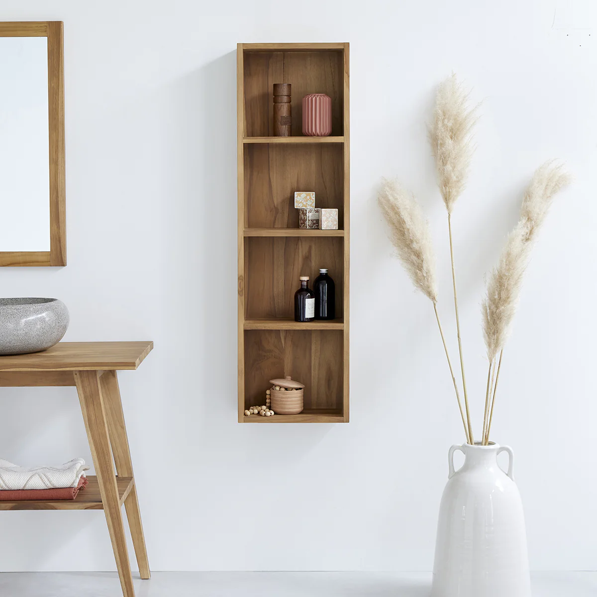 Columna de baño de teca maciza suspendida 120 cm