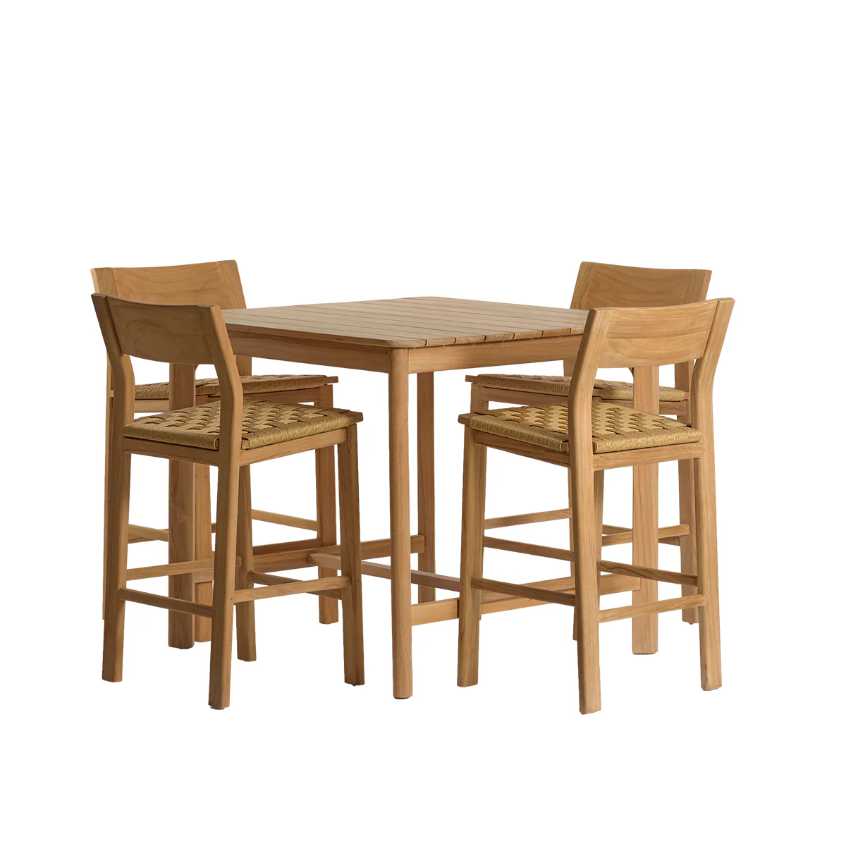 Conjunto de jardín tipo bar de teca maciza y ratán para 4 personas. - Image 2