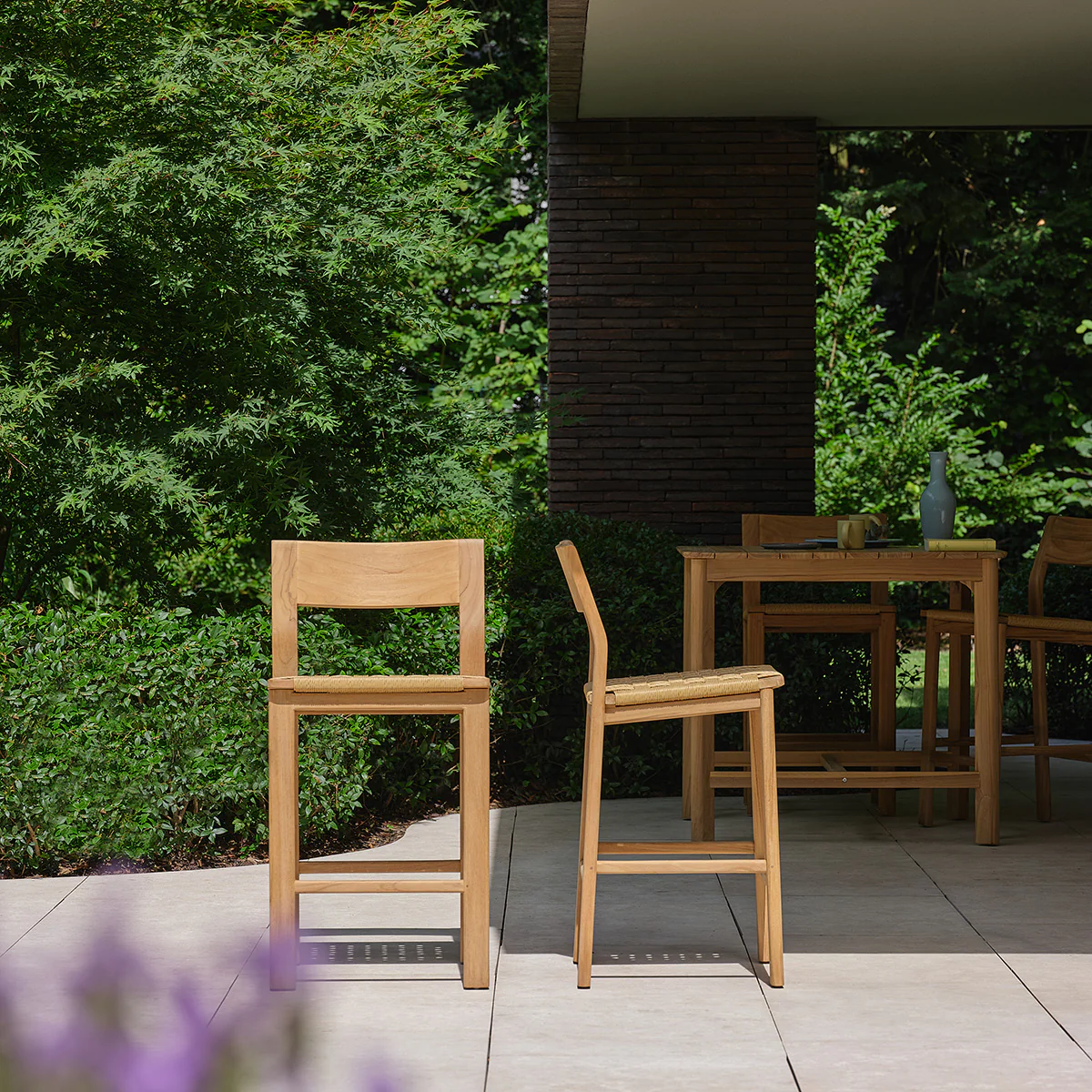 Conjunto de jardín tipo bar de teca maciza y ratán para 4 personas. - Image 7
