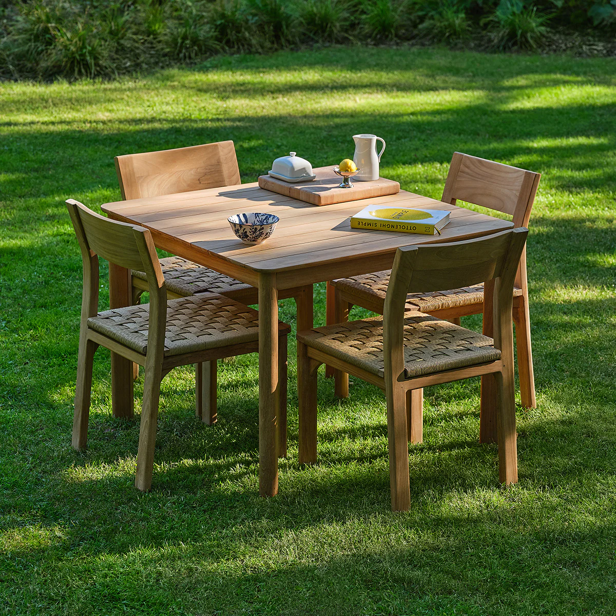 Conjunto de jardín de teca maciza y ratán para 4 personas. - Image 3