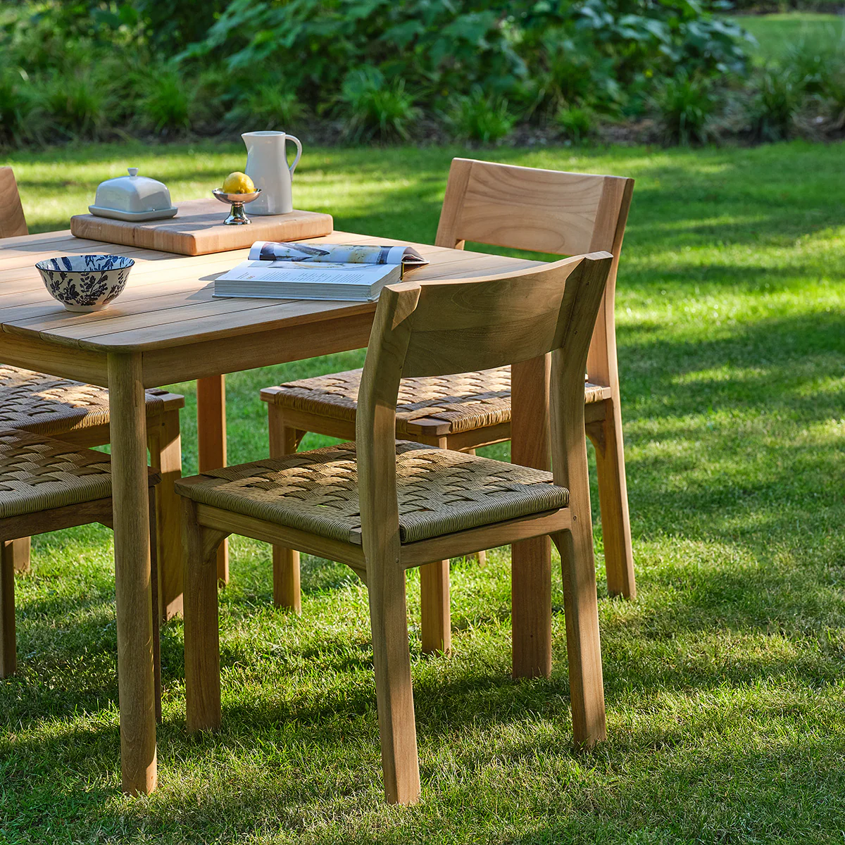 Conjunto de jardín de teca maciza y ratán para 4 personas. - Image 4