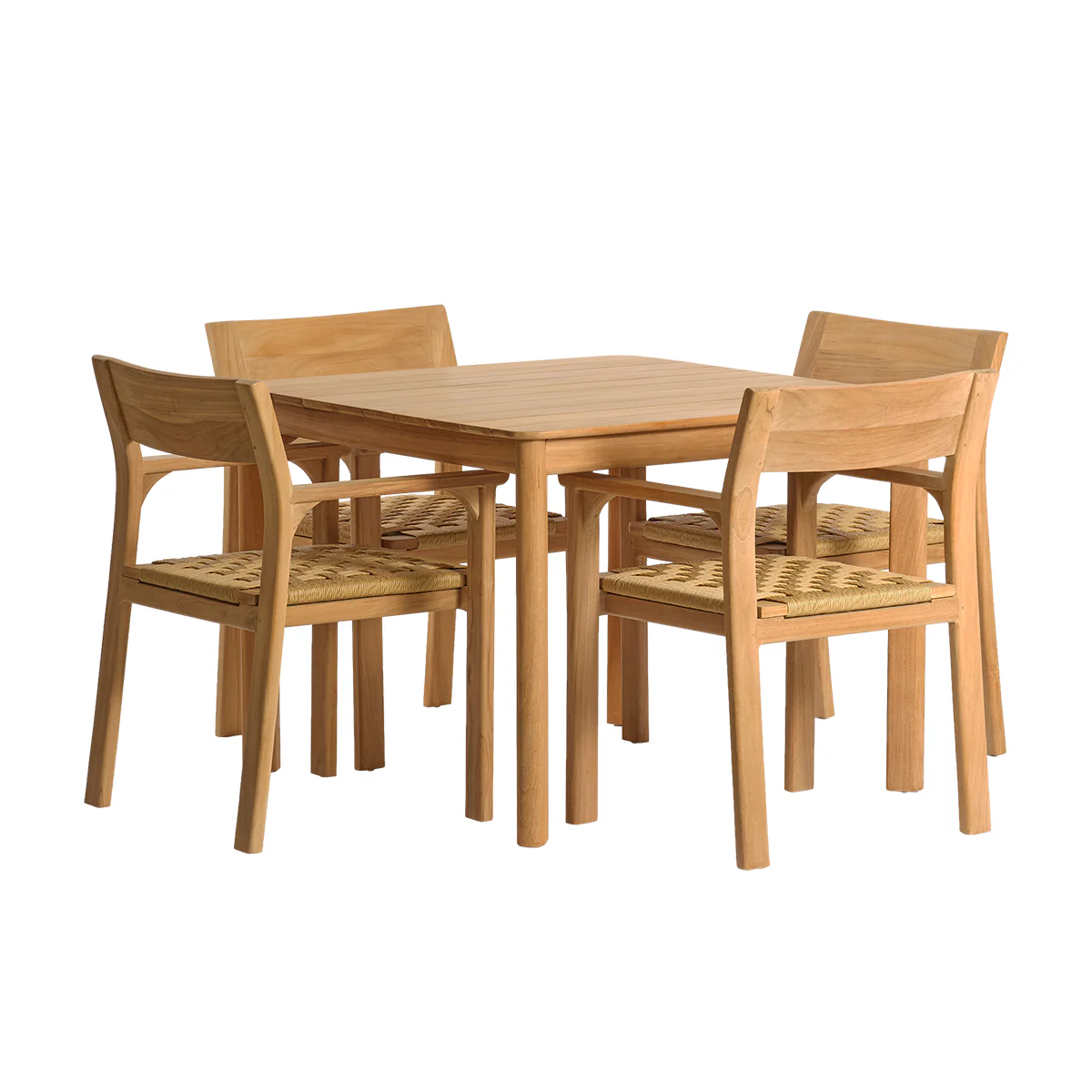 Conjunto de jardín de teca maciza y ratán para 4 personas. - Image 2