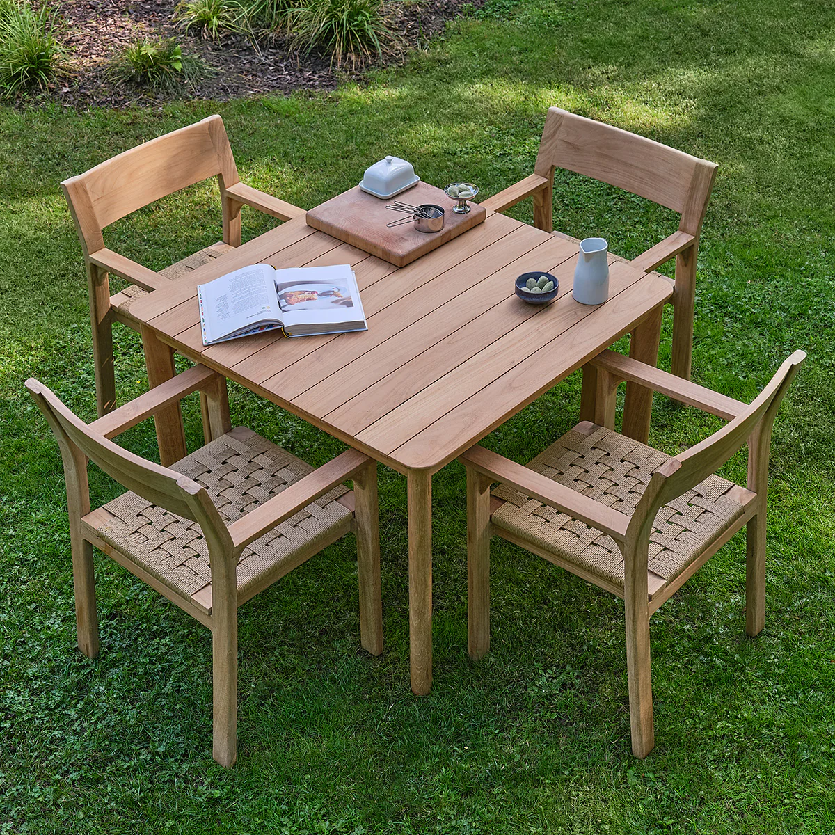 Conjunto de jardín de teca maciza y ratán para 4 personas. - Image 3