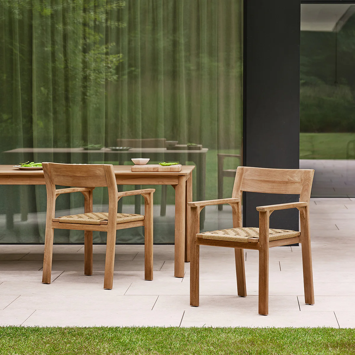 Conjunto de jardín de teca maciza y ratán para 4 personas. - Image 8