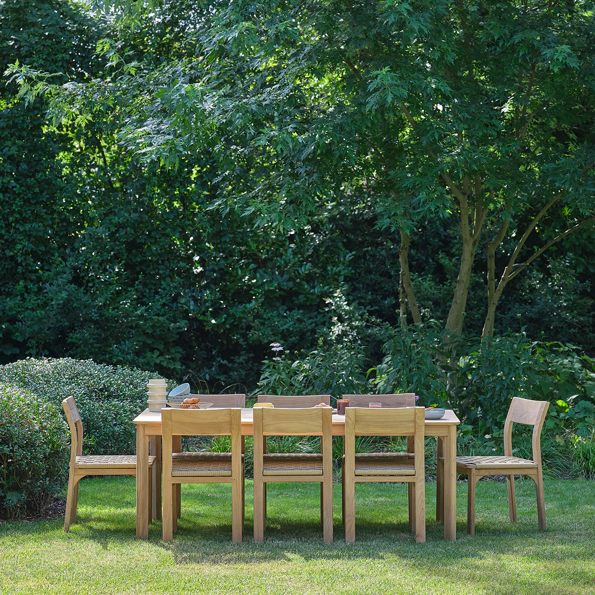 Conjunto de jardín de teca maciza y ratán para 8 personas. - Image 3