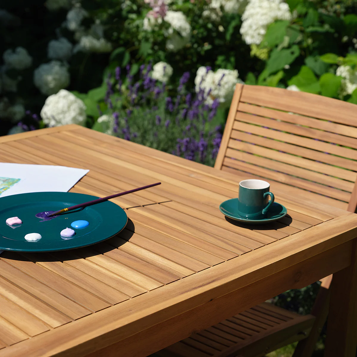 Conjunto de jardín de acacia maciza aceitada para 4 personas. - Image 4
