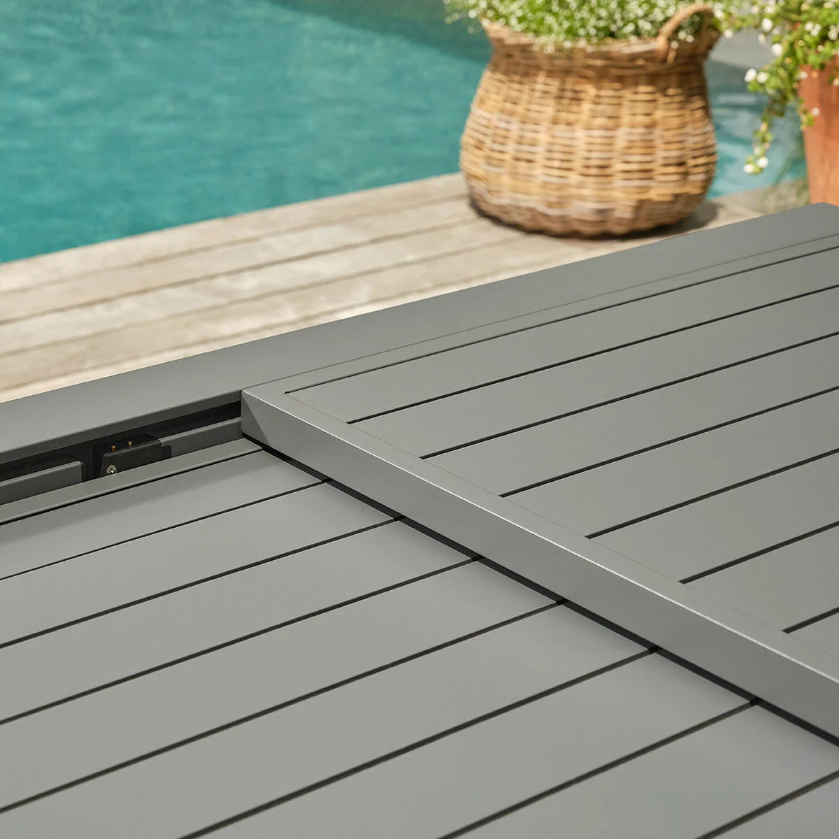 Conjunto de jardín de aluminio y textilene extensible, color gris, para 6-10 personas. - Image 8