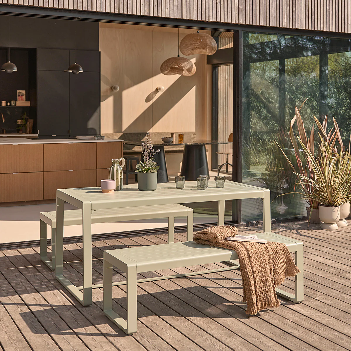 Conjunto de muebles de jardín de aluminio verde para 4/6 pers.