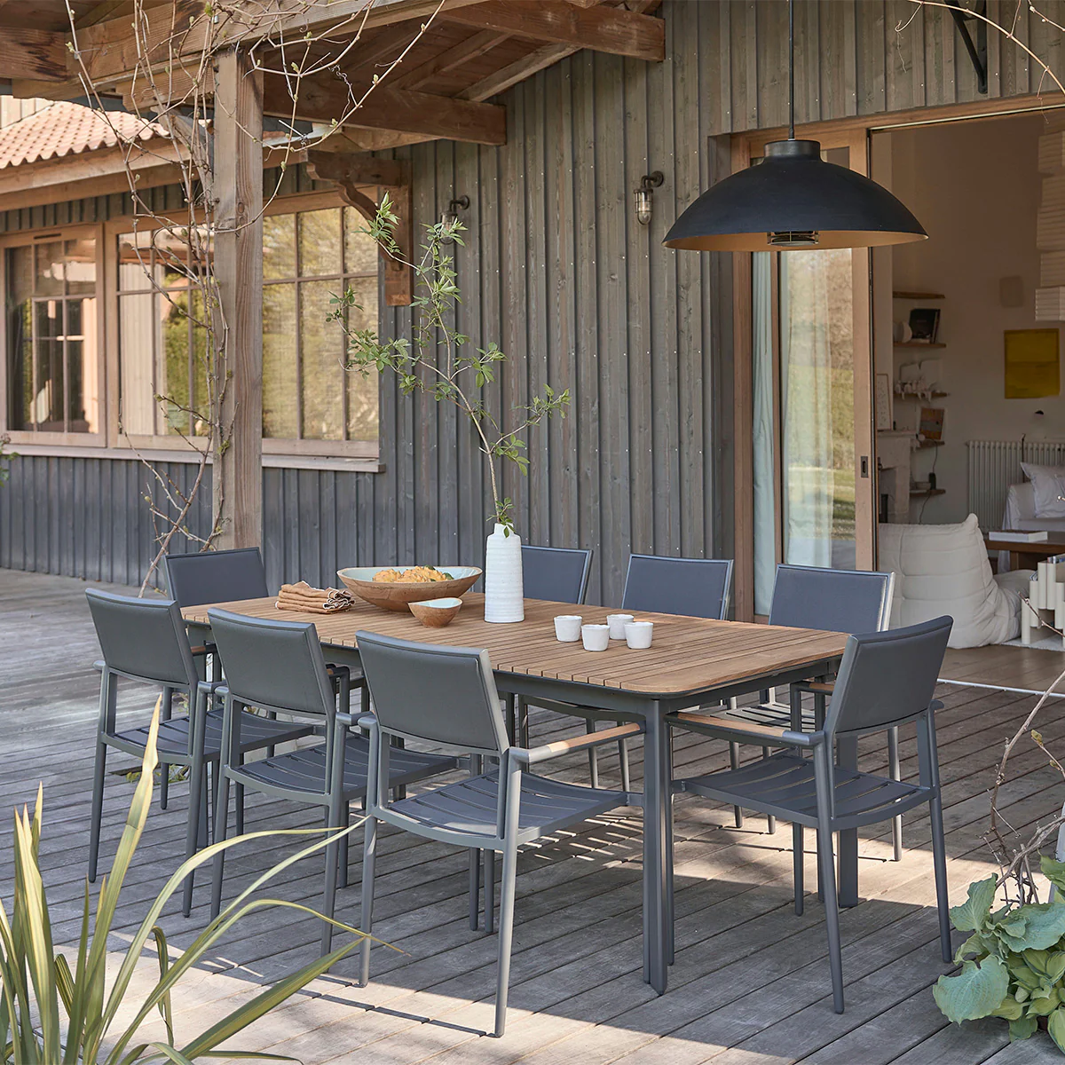 Conjunto de muebles de jardín de teca maciza y aluminio para 6/8 personas. - Image 7