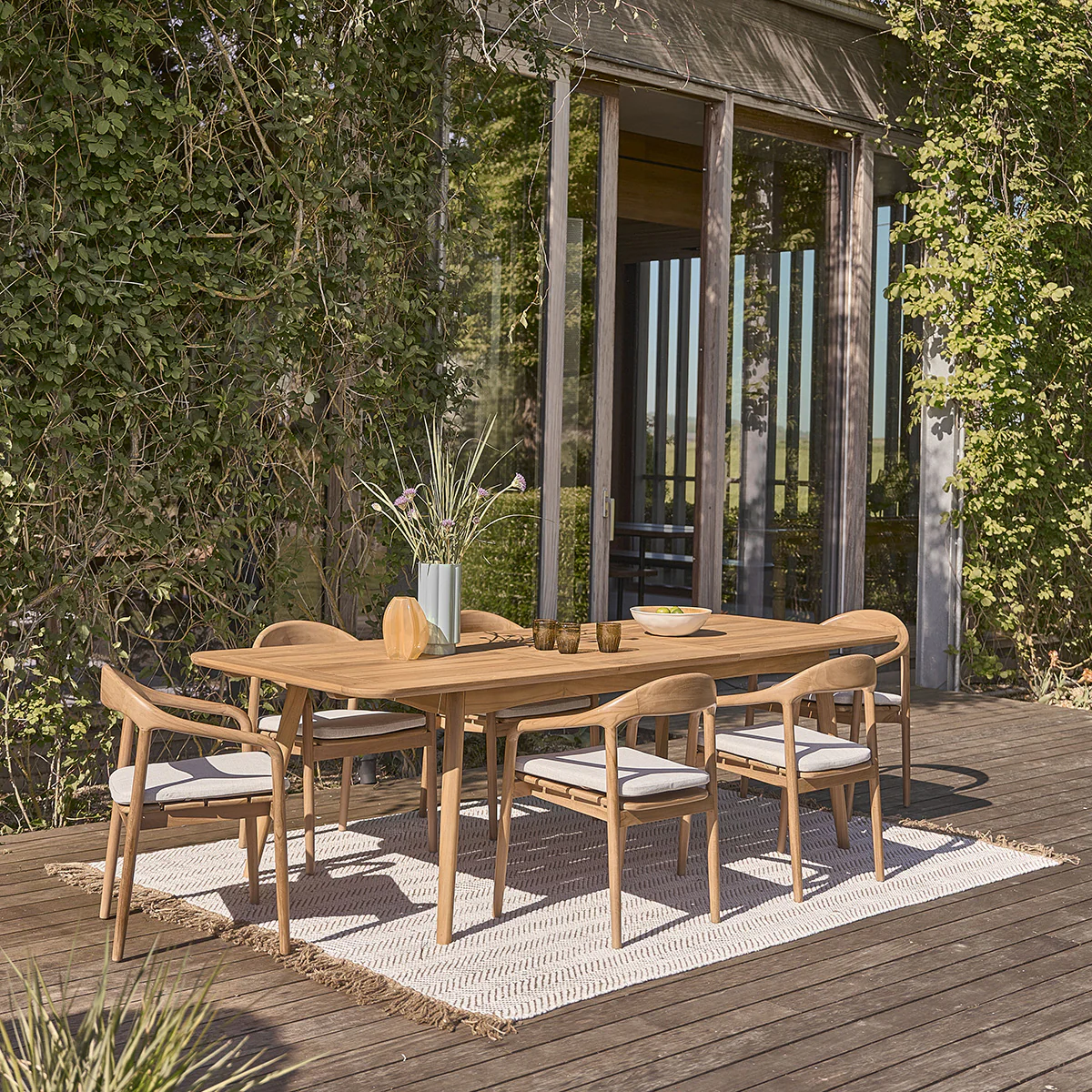 Conjunto de muebles de jardín de teca maciza extensible 6/8 pers.