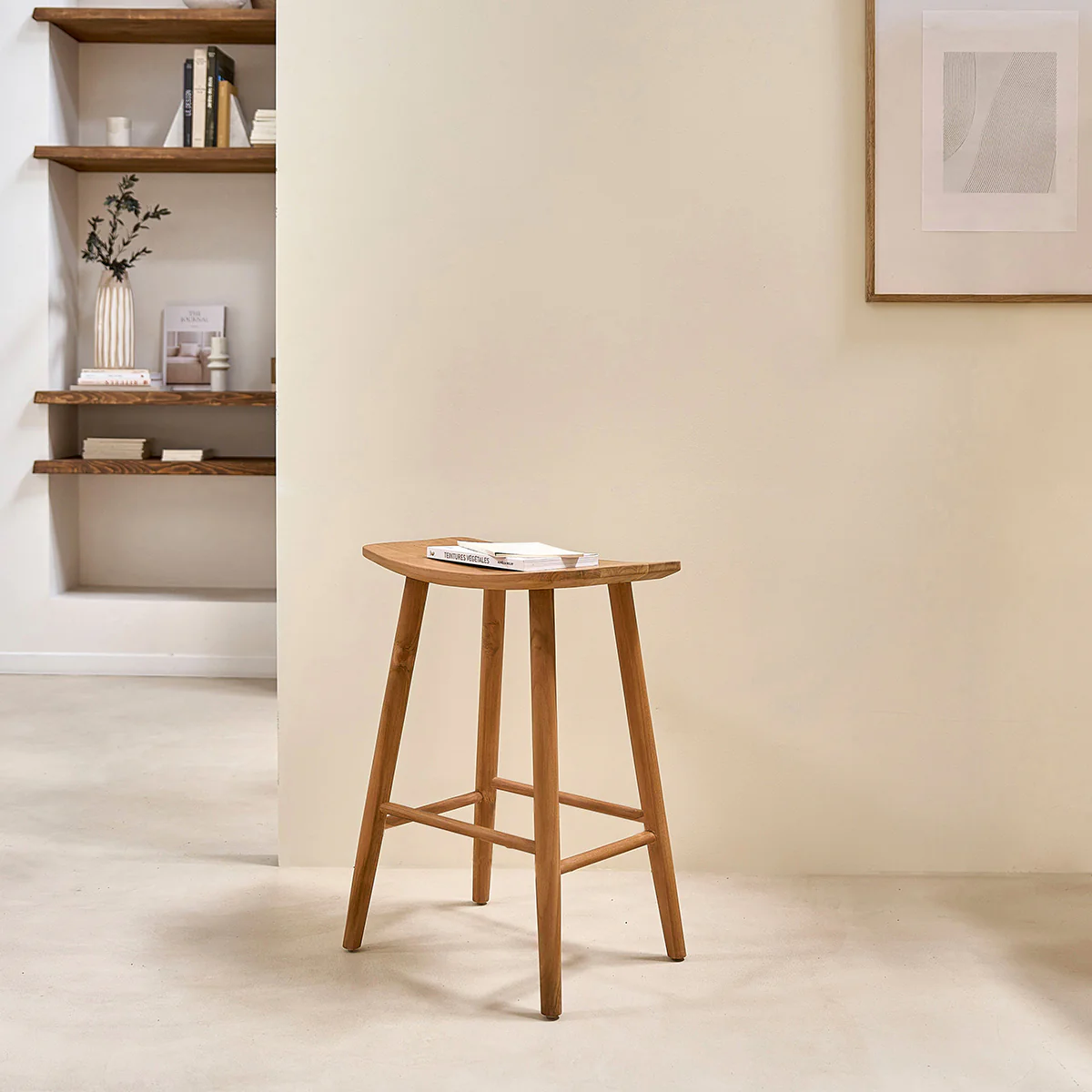 Juego de 2 taburetes de teca maciza de 65 cm - Image 3