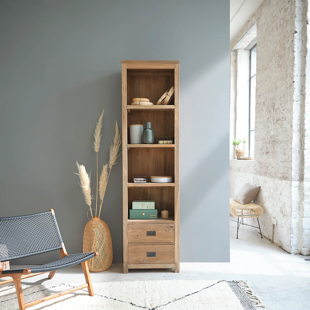 Librería de teca maciza reciclada de 60 cm - Image 3