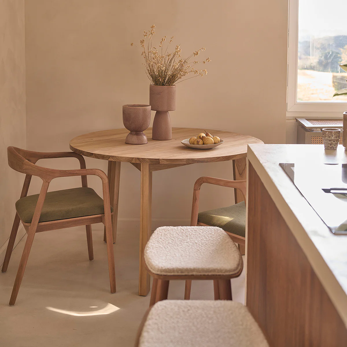 Lote de 2 taburetes de teca maciza, asiento bouclette 65 cm - Image 9