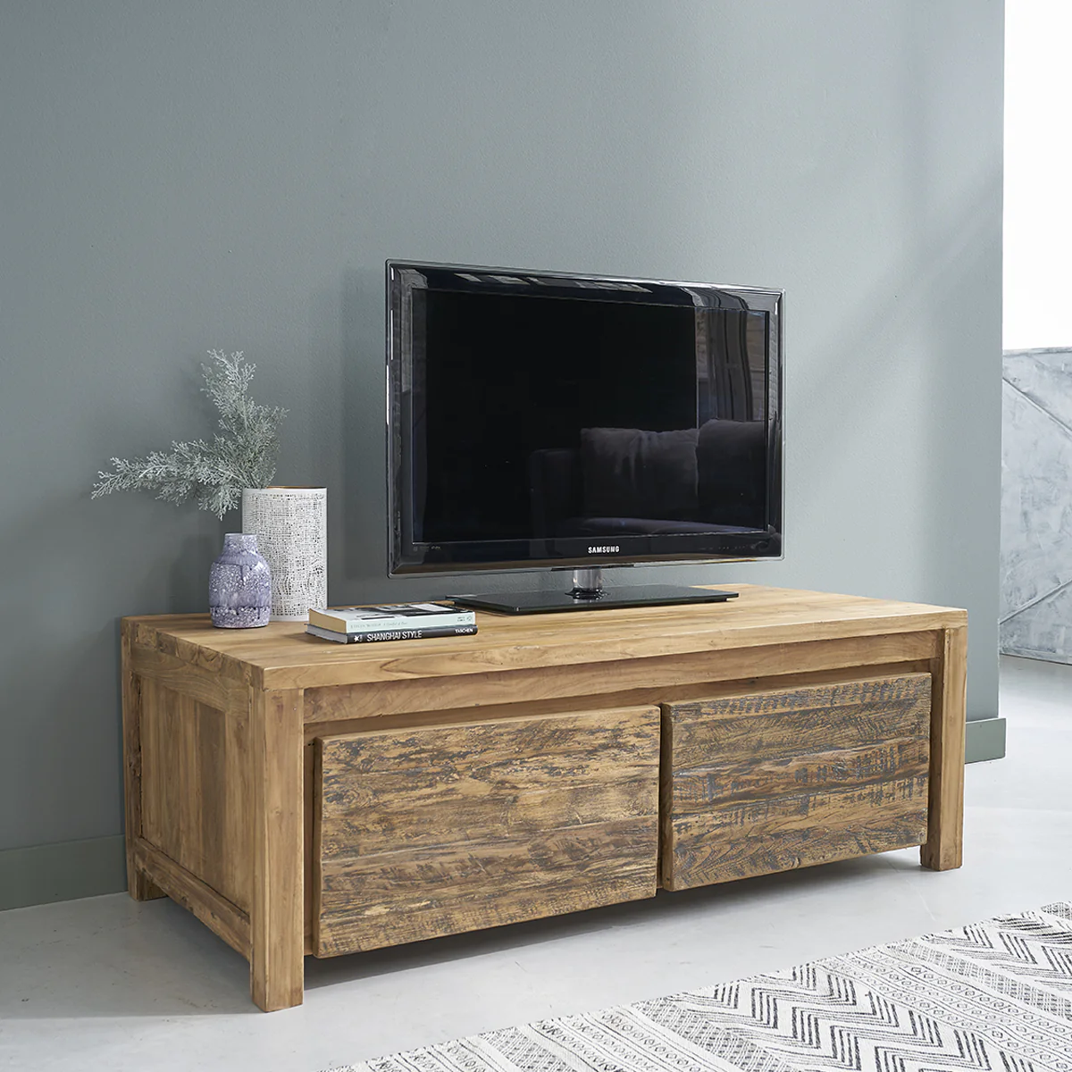 Mesa baja de teca maciza reciclada 120 cm - Image 3