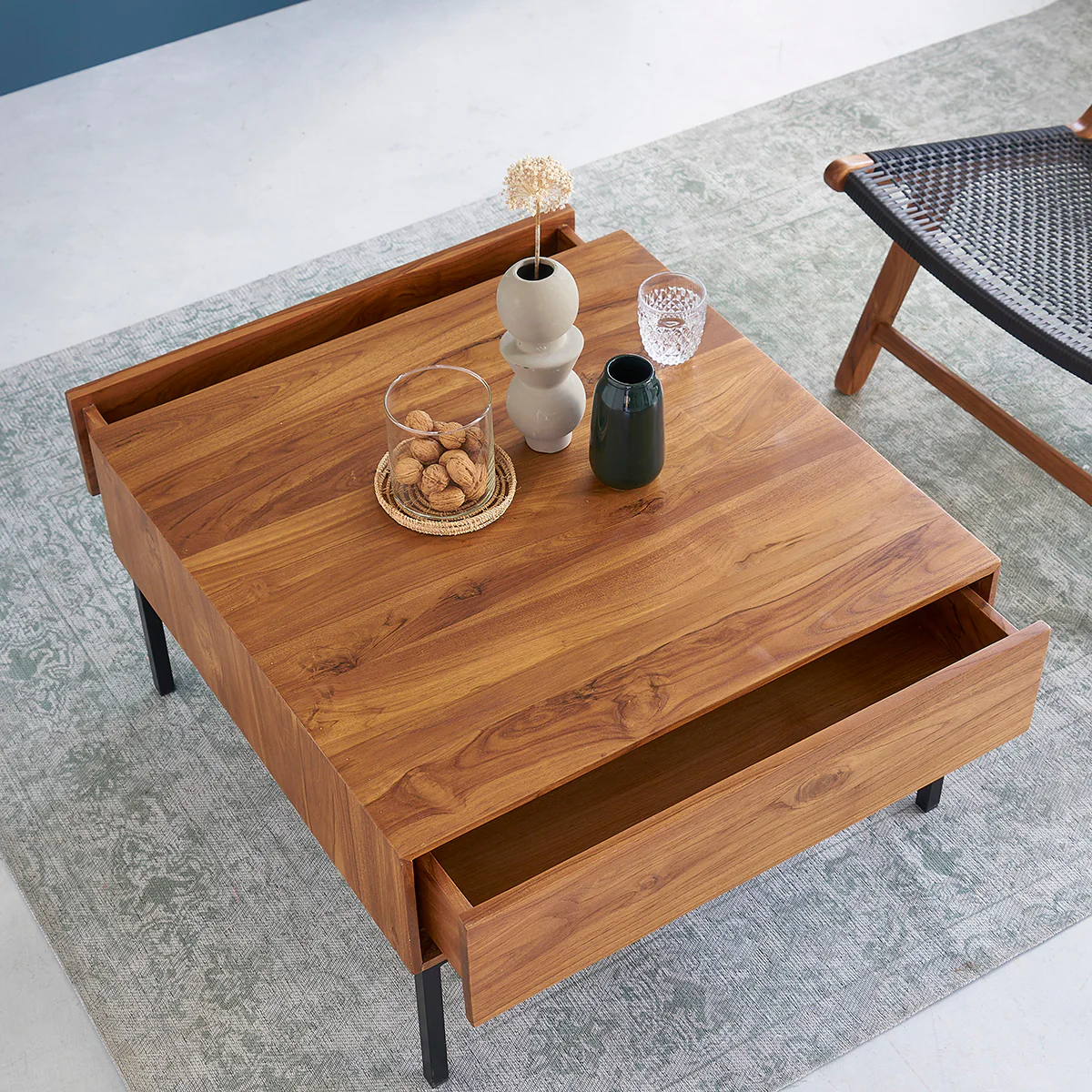 Mesa de centro de teca maciza y metal 70 cm - Image 4