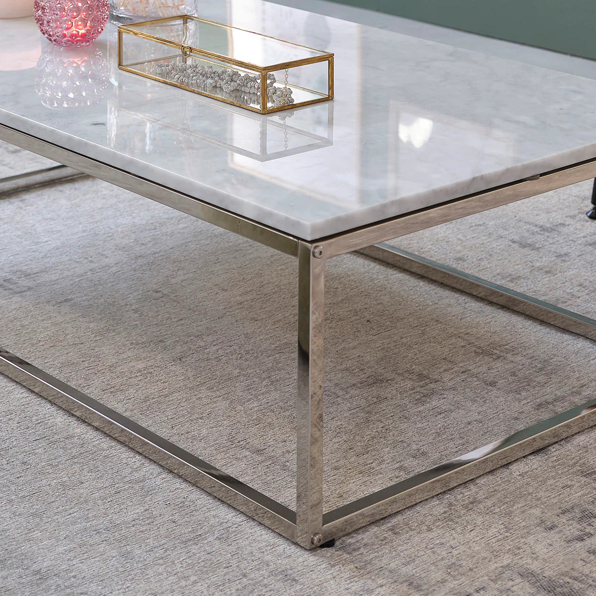 Mesa de centro de mármol y metal 120 cm - Image 3