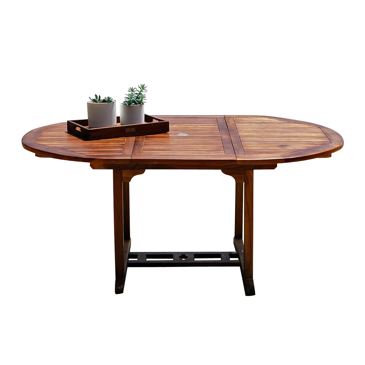 Mesa de exterior ovalada extensible de teca maciza para 6/8 pers. - Image 2