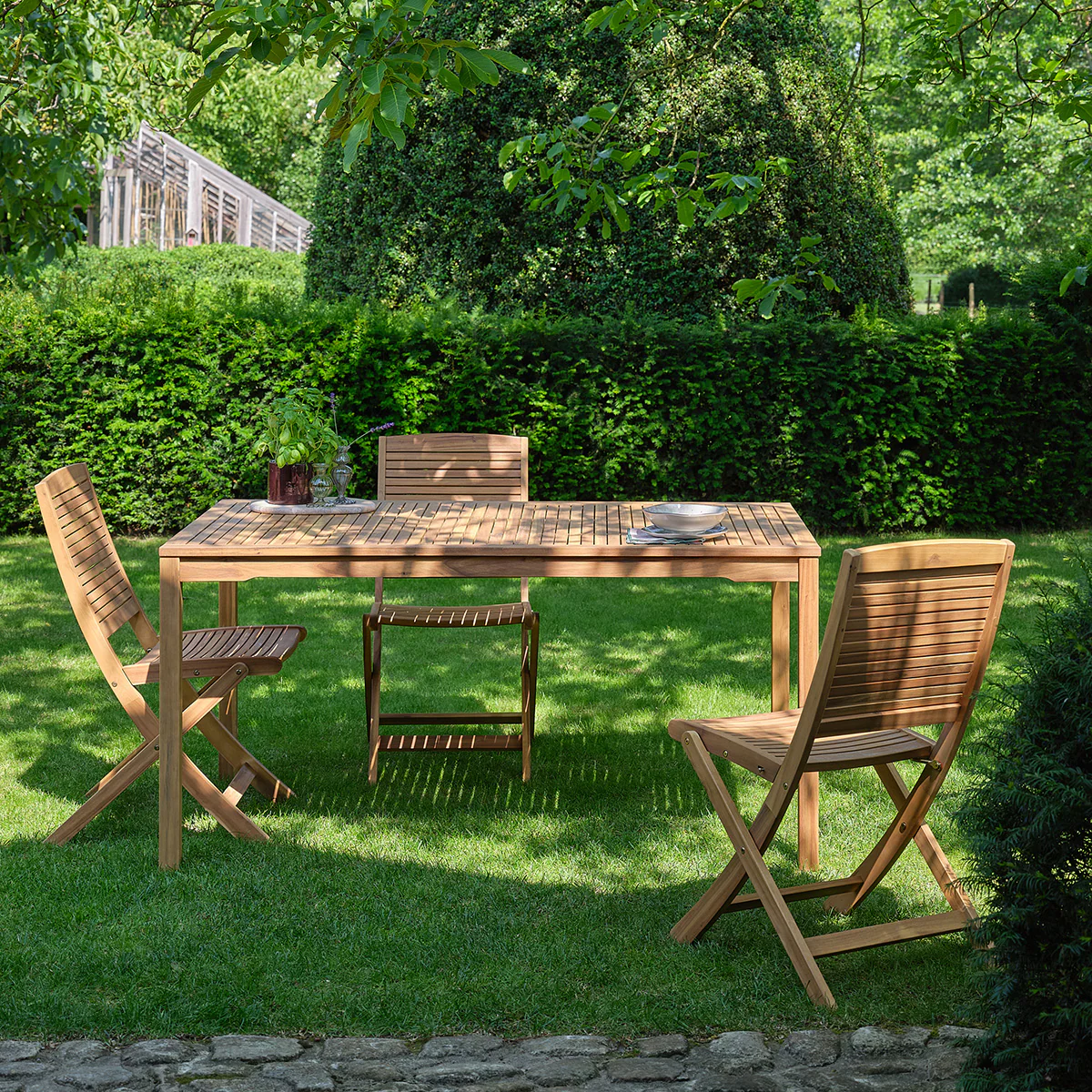 Mesa de jardín de madera maciza de acacia aceitada, 150 cm
