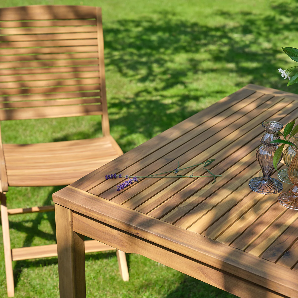 Mesa de jardín de madera maciza de acacia aceitada, 150 cm - Image 5