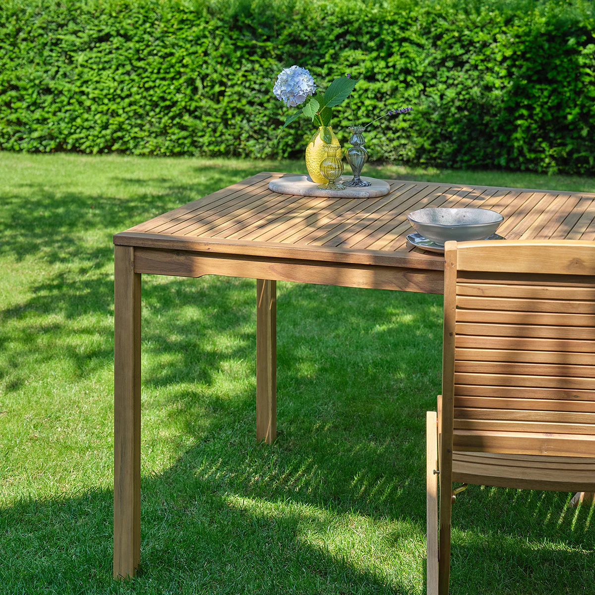 Mesa de jardín de madera maciza de acacia aceitada, 150 cm - Image 7