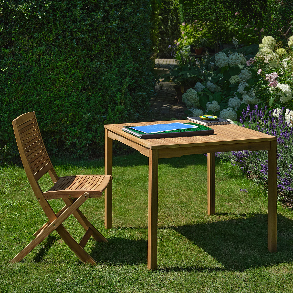 Mesa de jardín de madera maciza de acacia aceitada, 90 cm - Image 5