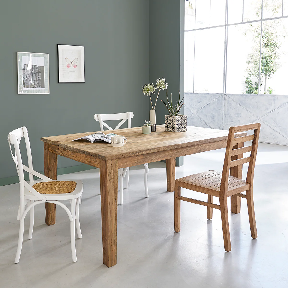 Mesa extensible de teca maciza reciclada para 12 pers.