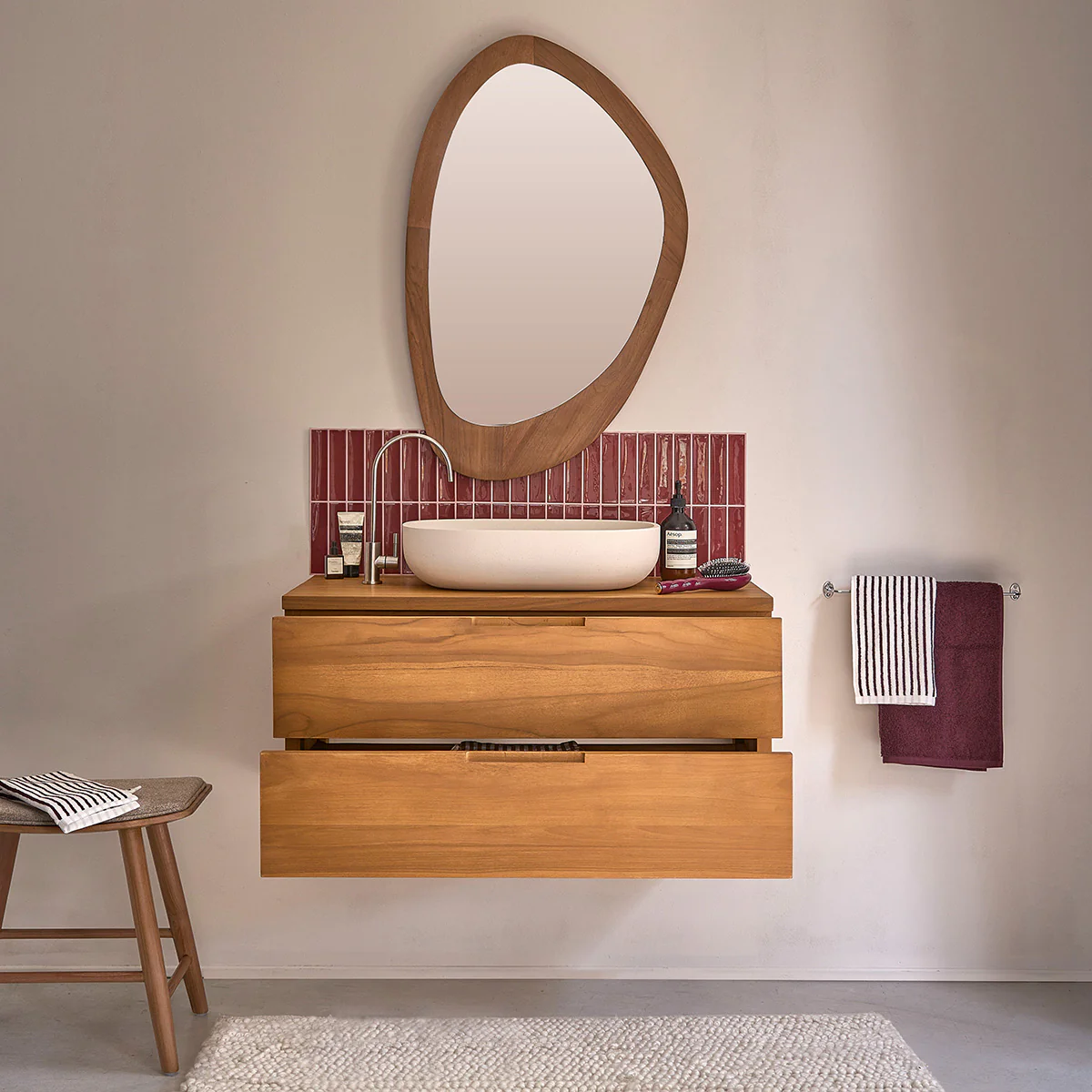 Mueble bajo lavabo suspendido de teca maciza de 80 cm - Image 3