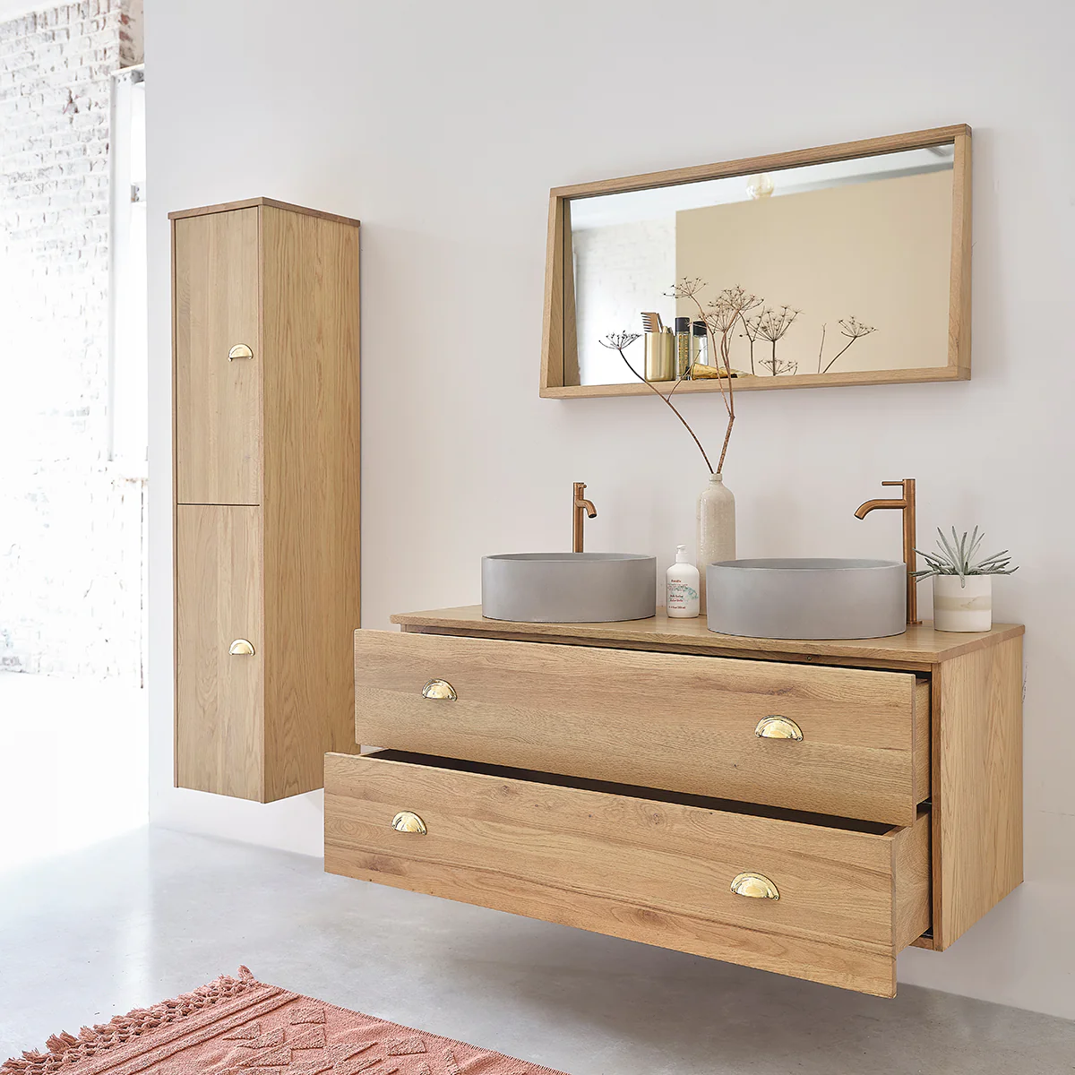Mueble suspendido para lavabo de roble macizo 120 cm - Image 3