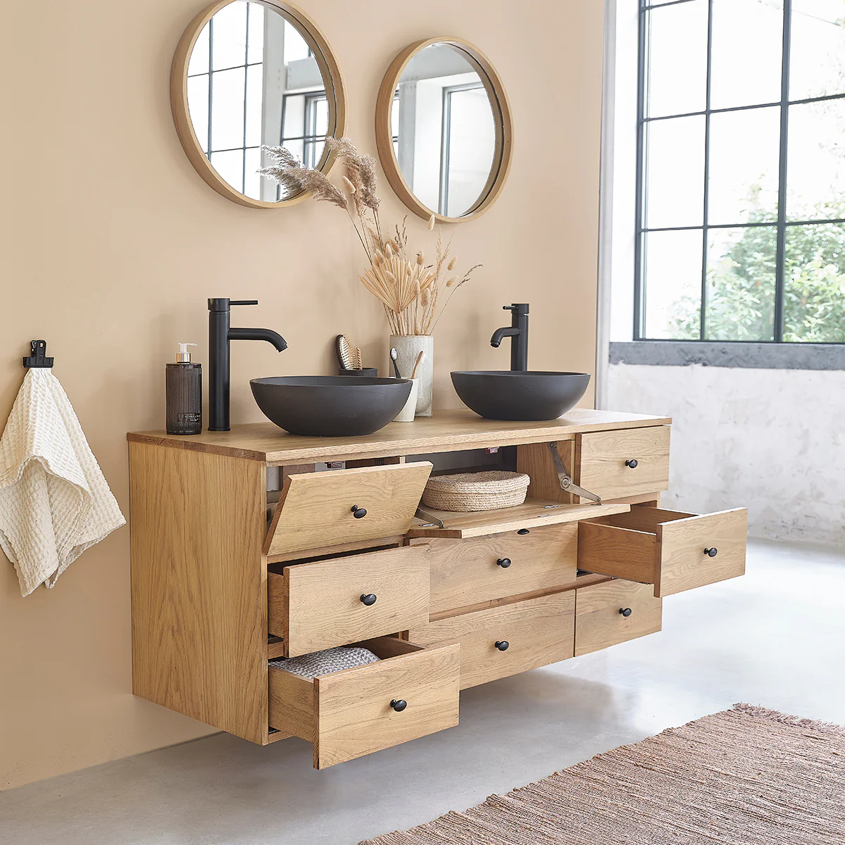 Mueble para lavabo de roble macizo suspendido de 140 cm - Image 4