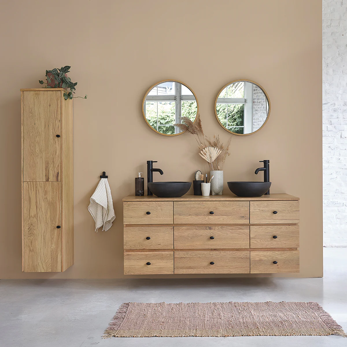 Mueble para lavabo de roble macizo suspendido de 140 cm - Image 6