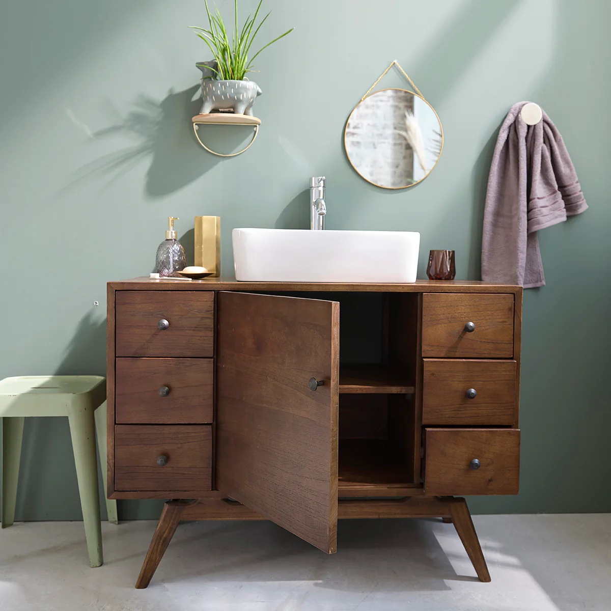 Mueble de baño de mindi macizo 100 cm - Image 3