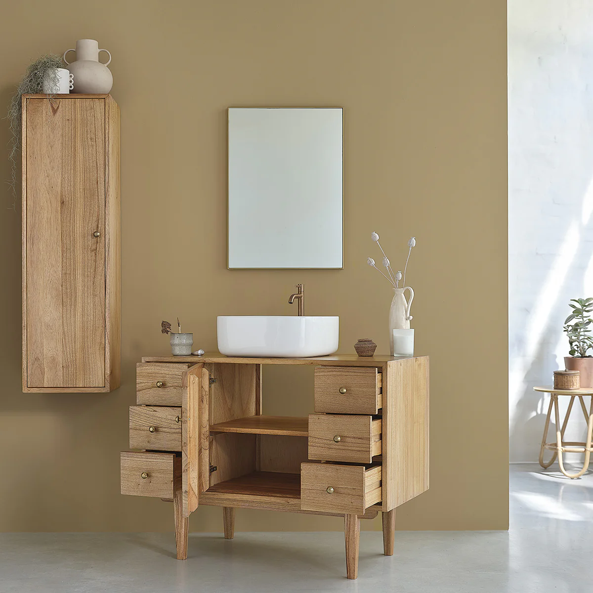 Mueble de lavabo de mindi macizo 100 cm - Image 3