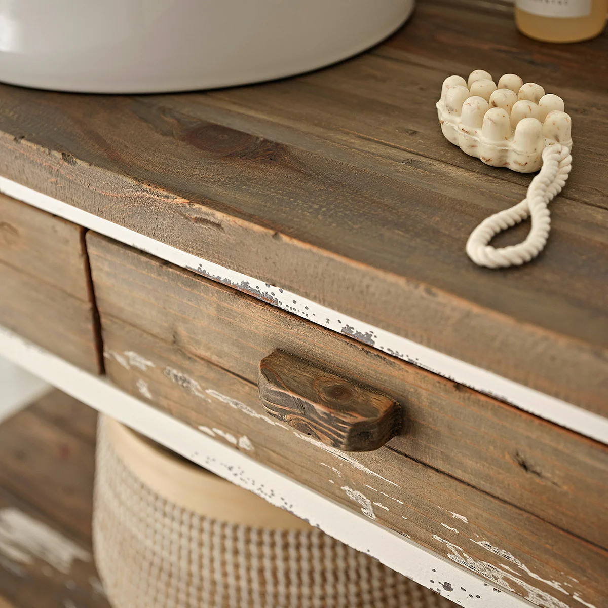 Mueble de lavabo de madera maciza reciclada 150 cm - Image 6