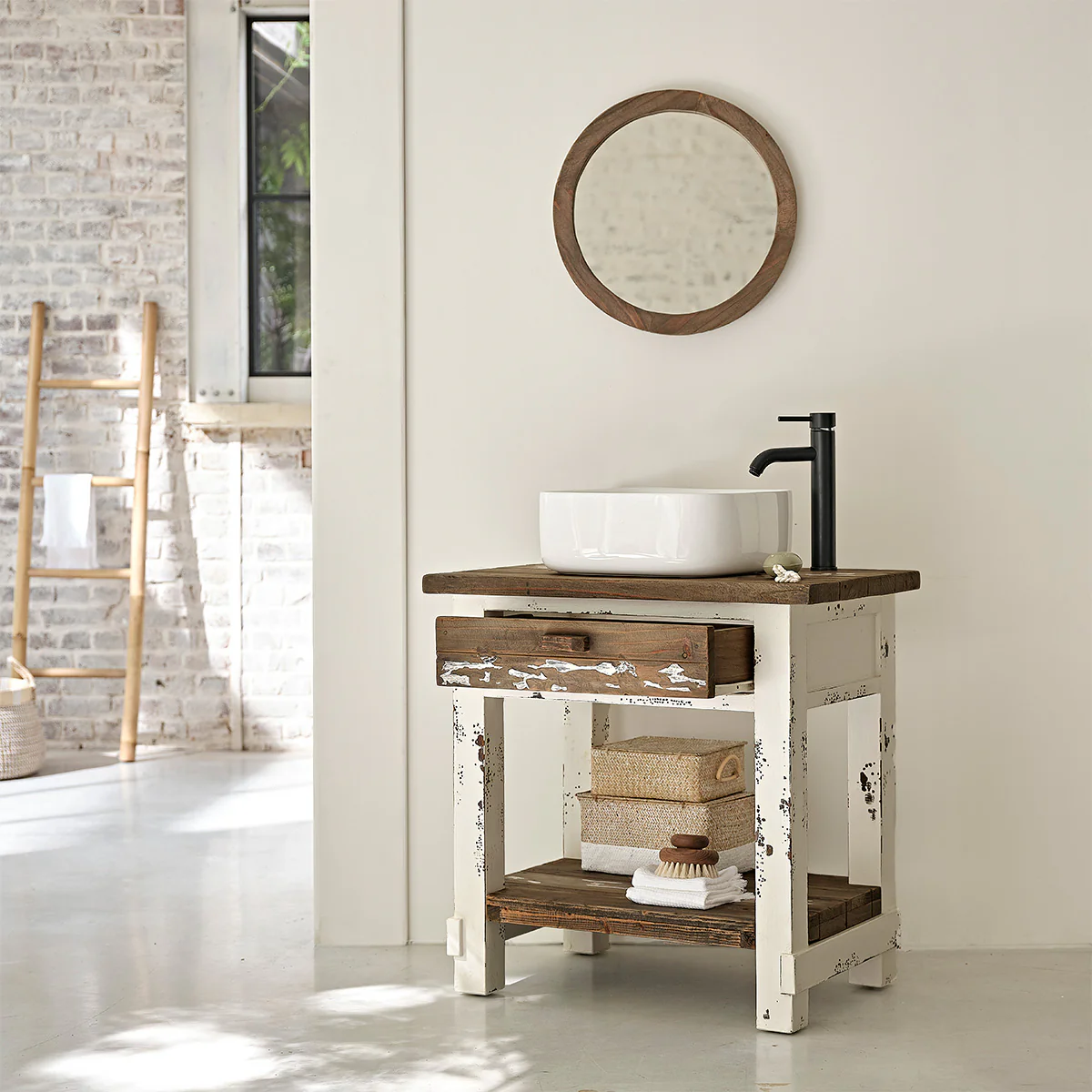 Mueble de lavabo de madera maciza reciclada 80 cm - Image 3