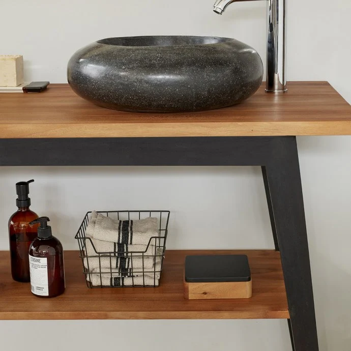 Mueble de baño de teca maciza patas negras 150 cm - Image 3
