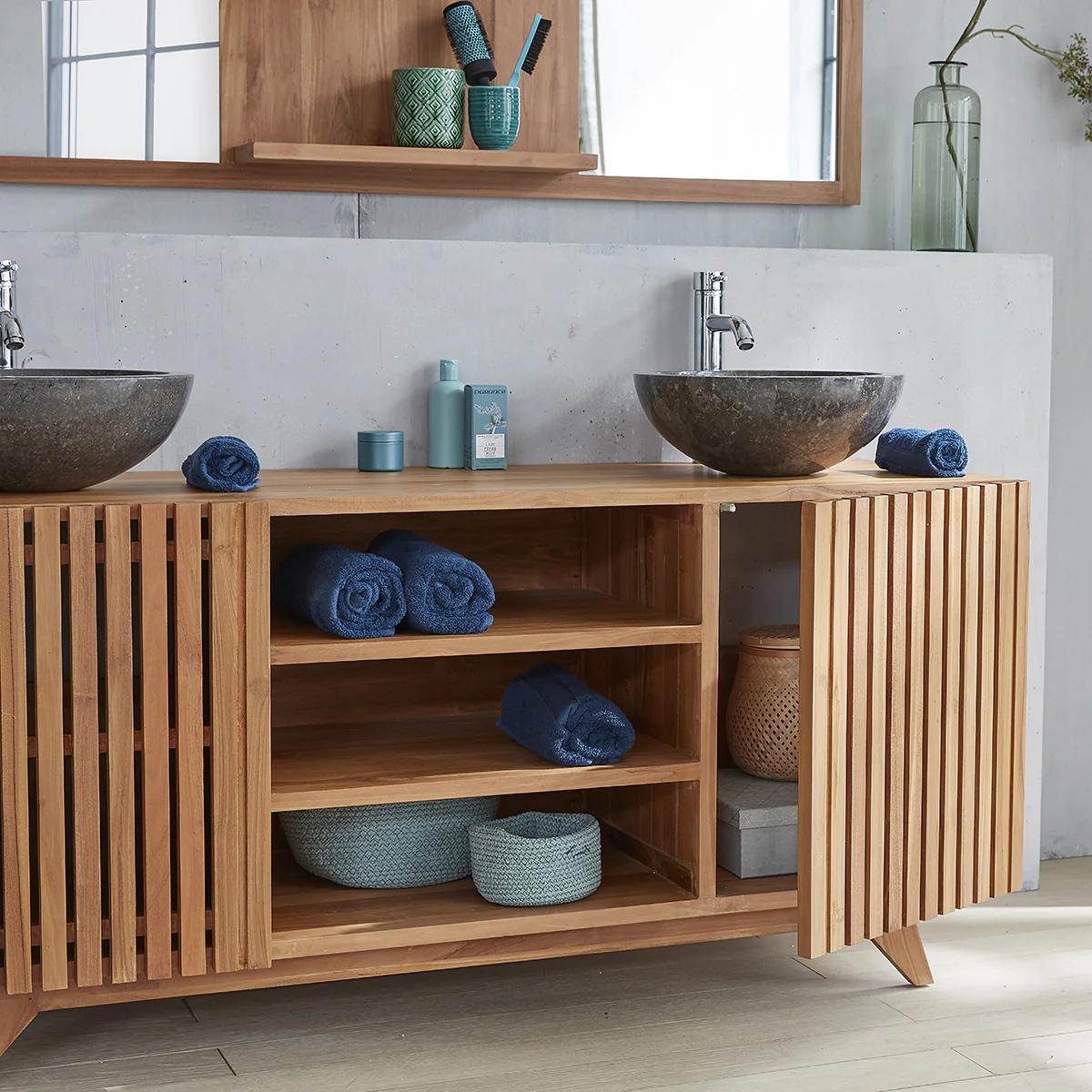Mueble de lavabo de teca maciza 160 cm con listones - Image 4
