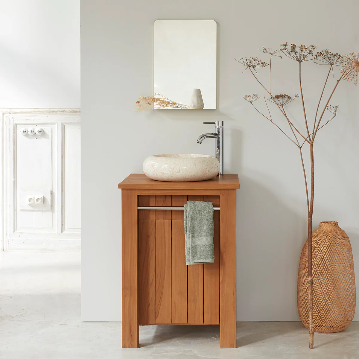Mueble de lavabo de teca maciza 60 cm