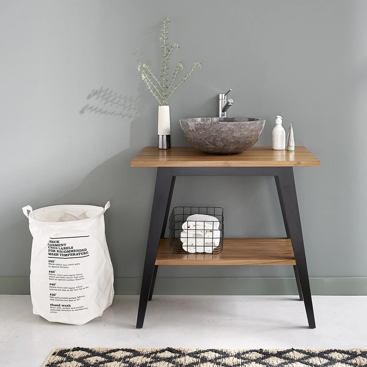 Mueble de baño de teca maciza patas negras 80 cm - Image 3